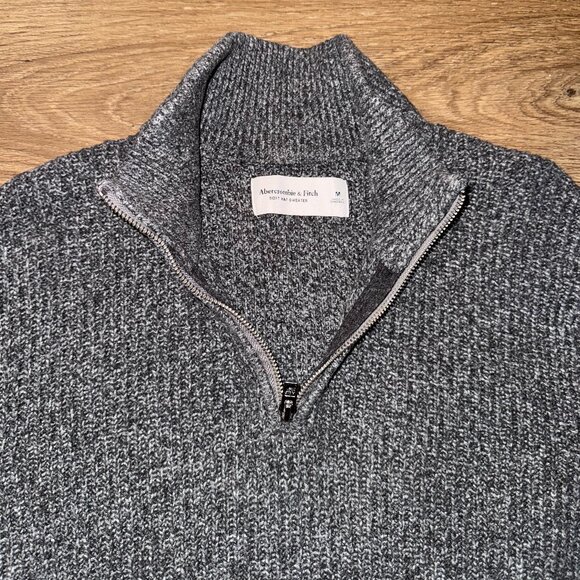 Abercrombie Dark Grey Elevated Quarter-Zip Sweater (Medium) - Picture 2 of 3